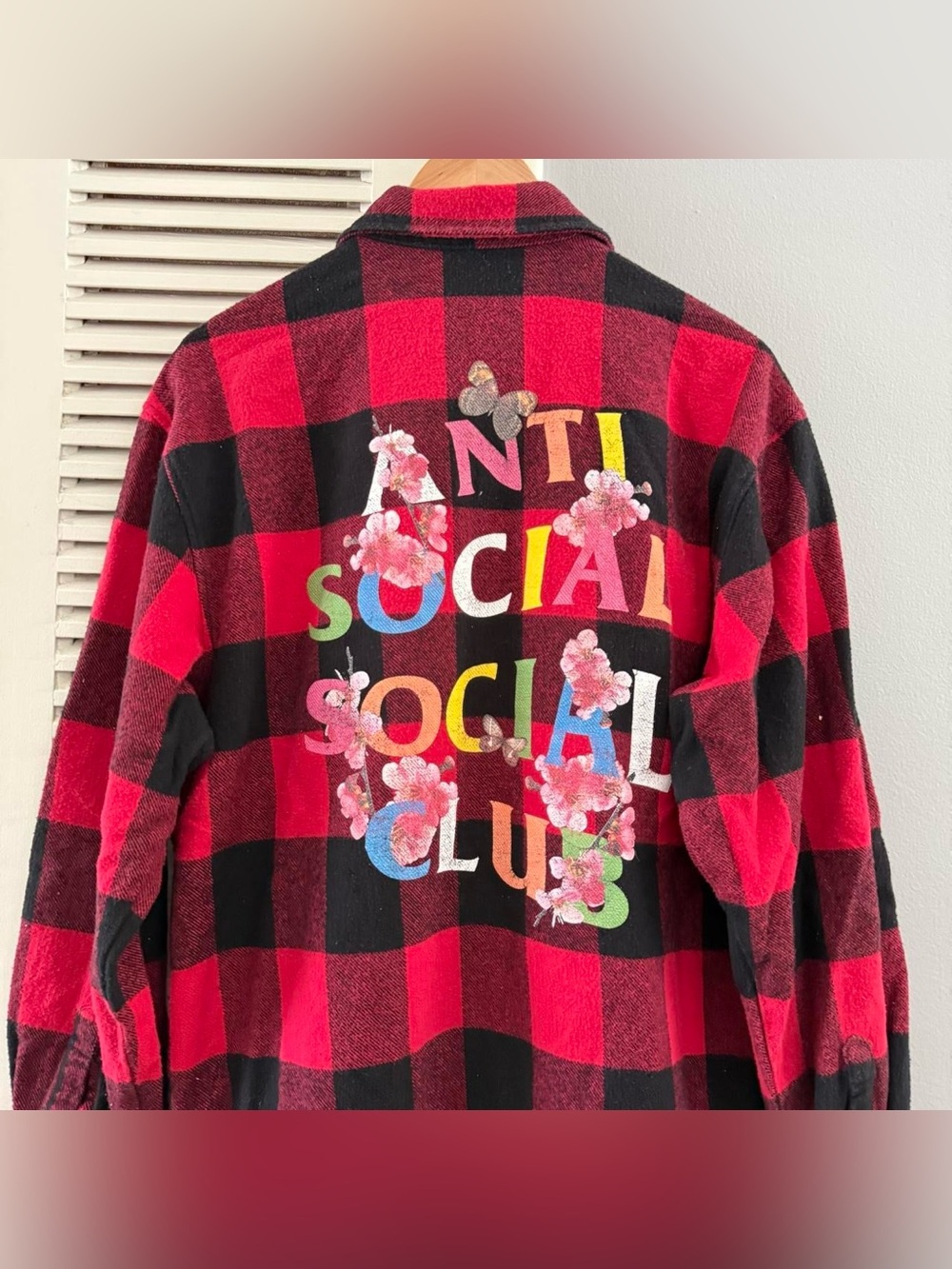 Anti Social Social Club Red Flannel Longsleeve Shirt Size L - Picture 3 of 8